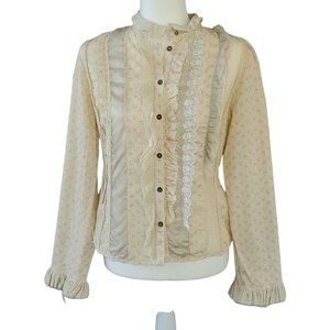 Trelise Cooper Over Fill Shadow Play Peasant Lace Frill Top Size 2 NEW! Tan